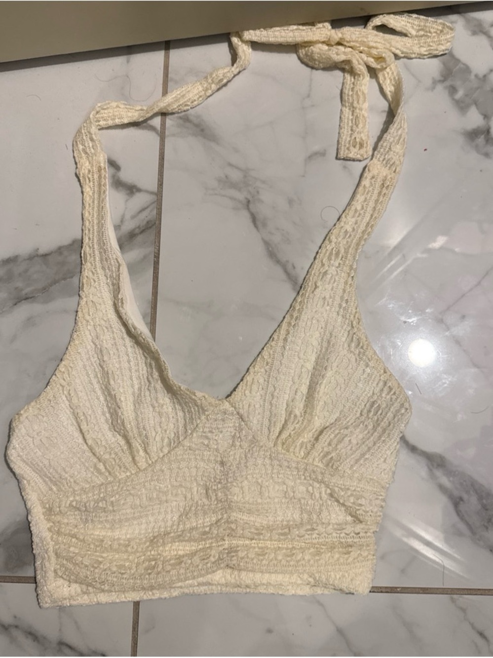 Halter Smocked Crop Top - Cream